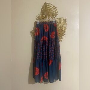 Chic Floral Maxi Skirt in Navy and Red